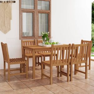 Set Da Pranzo Per Esterni 7 Pz In Legno Massello Di Teak