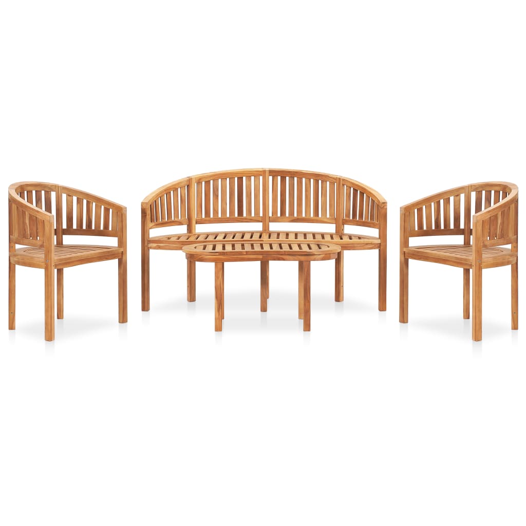 Set Salotto Da Giardino 4 Pz Design Curvo In Massello Di Teak