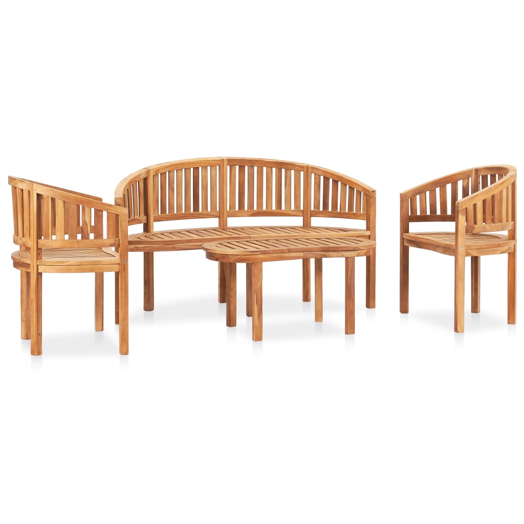 Set Salotto Da Giardino 4 Pz Design Curvo In Massello Di Teak - Image 3