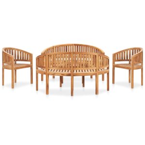 Set Salotto Da Giardino 5 Pz Design Curvo In Massello Di Teak