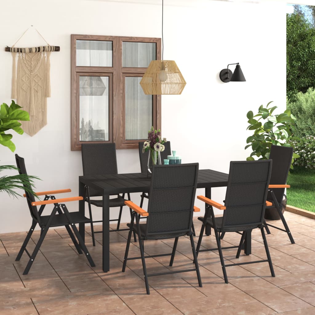 Set Da Pranzo Da Giardino 7 Pz Nero E Marrone