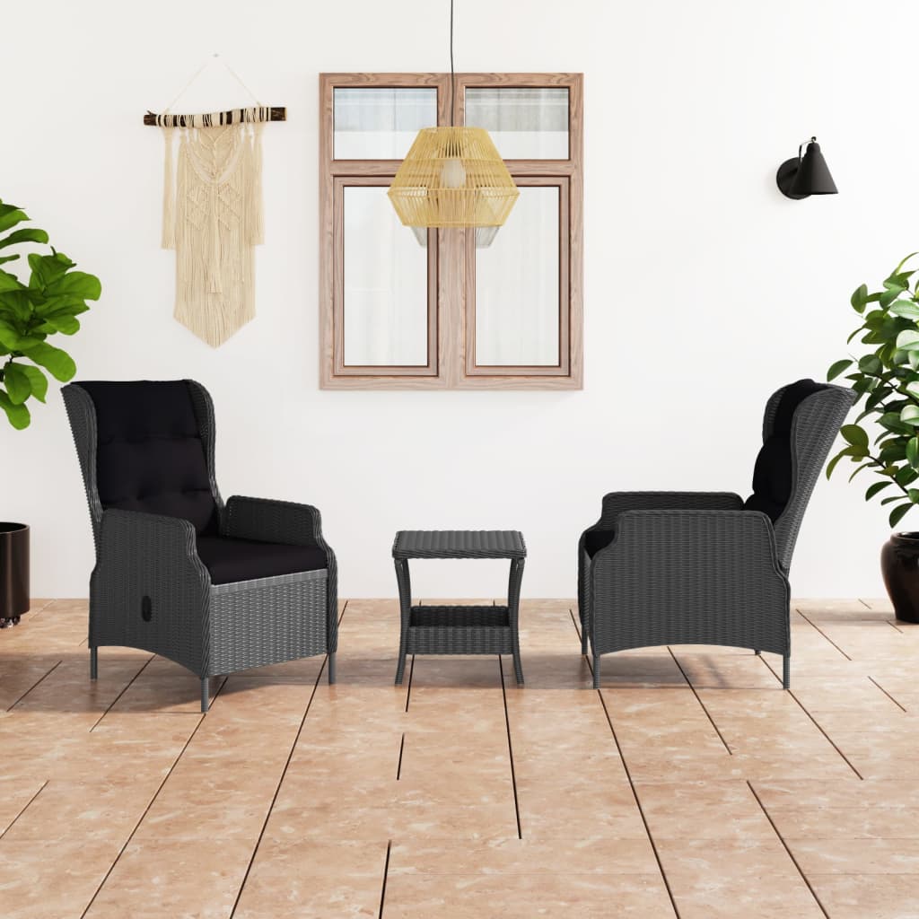 Set Divani Da Giardino 3 Pz Con Cuscini Polyrattan Grigio Scuro