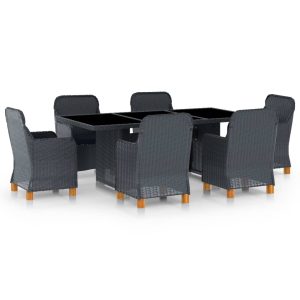 Set Pranzo Da Giardino 7 Pz Con Cuscini Polyrattan Grigio Scuro