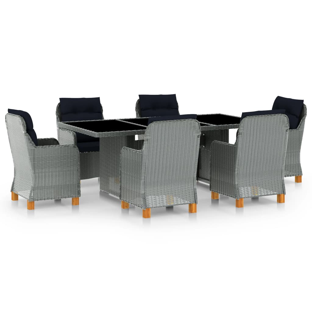 Set Pranzo Da Giardino 7pz Con Cuscini Polyrattan Grigio Chiaro