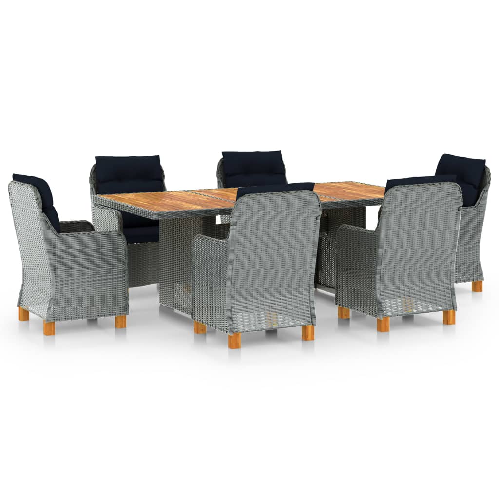 Set Pranzo Da Giardino 7pz Con Cuscini Polyrattan Grigio Chiaro