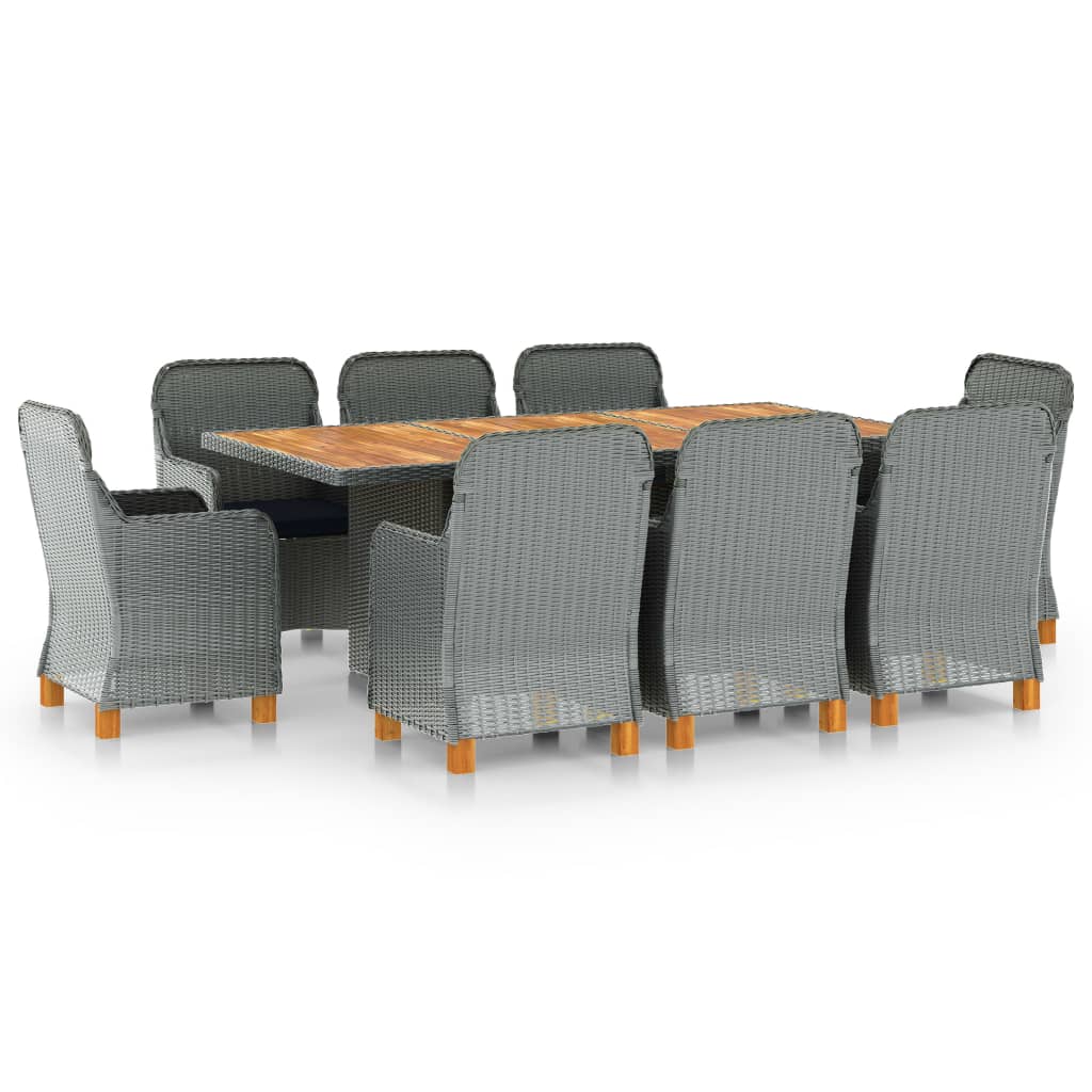 Set Pranzo Da Giardino 9pz Con Cuscini Polyrattan Grigio Chiaro