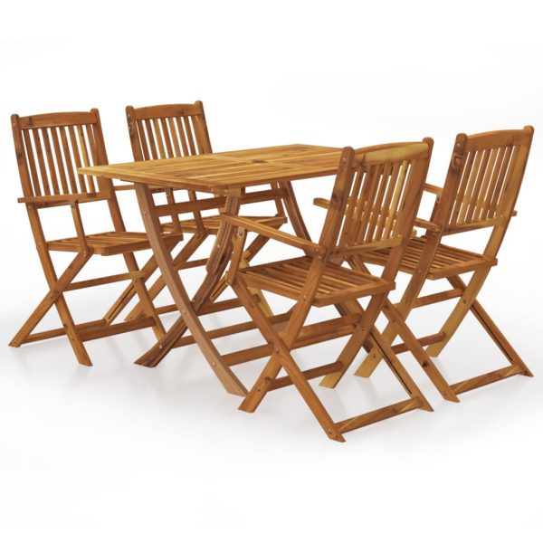 Set Da Pranzo Da Giardino 5 Pz Pieghevole In Massello Di Acacia
