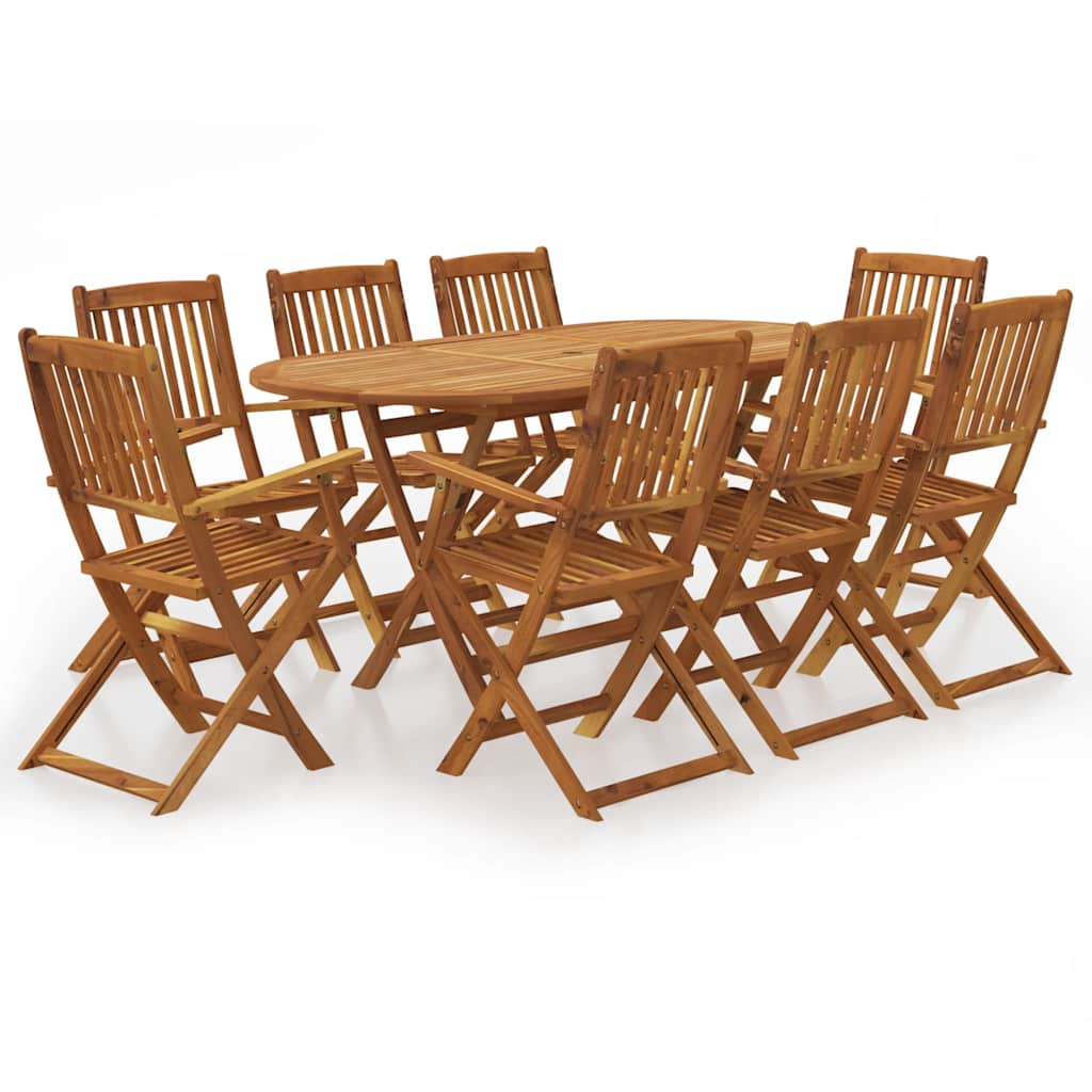 Set Da Pranzo Da Giardino 9 Pz Pieghevole In Massello Di Acacia