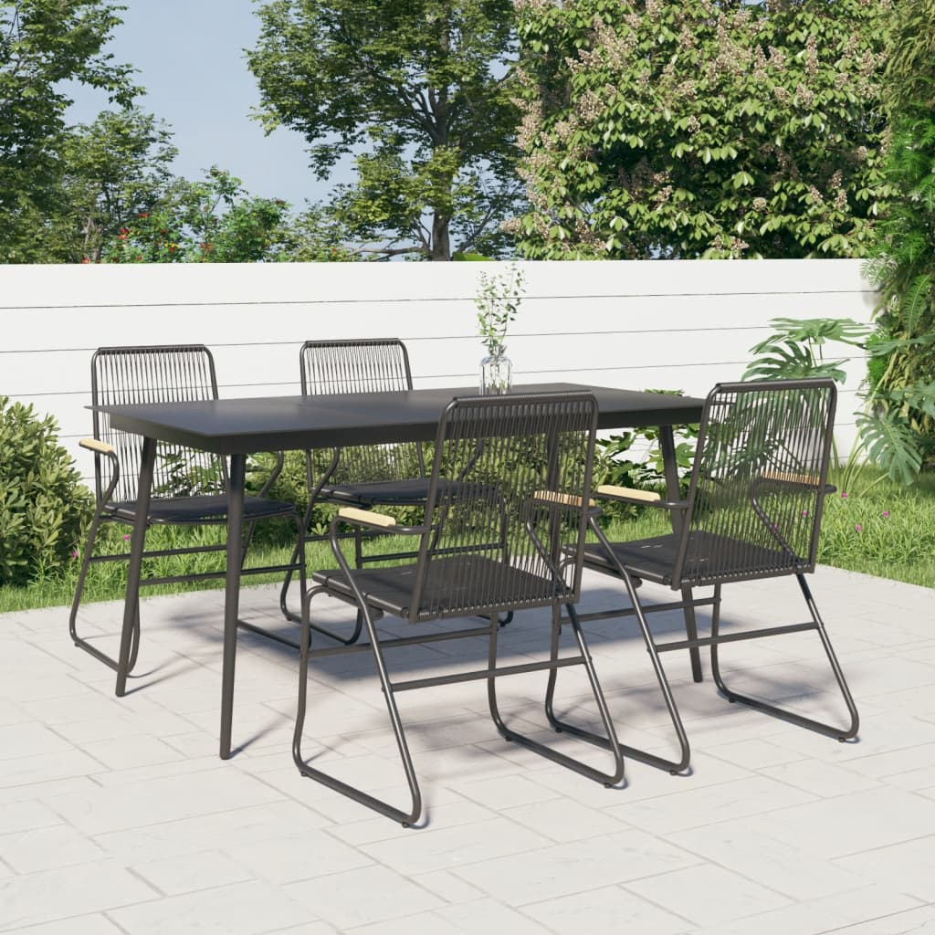 Set Da Pranzo Da Giardino 5 Pz Nero In Rattan Pvc