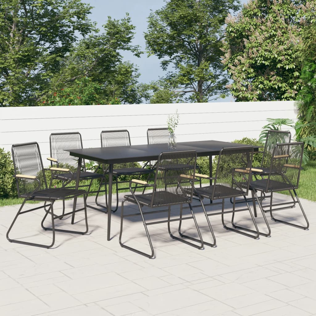 Set Da Pranzo Da Giardino 9 Pz Nero In Rattan Pvc