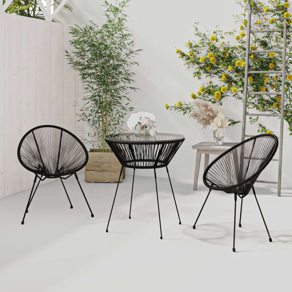 Set Da Pranzo Per Giardino 3 Pz In Rattan Pvc Nero