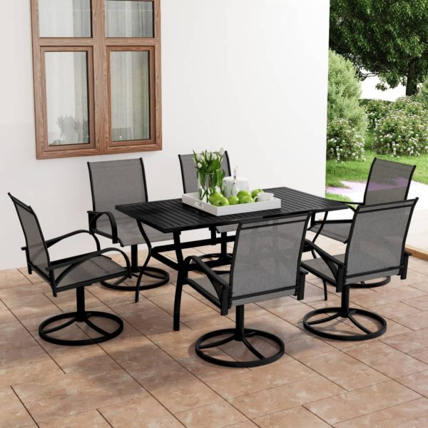 Set Da Pranzo Da Giardino 7 Pz In Textilene E Acciaio