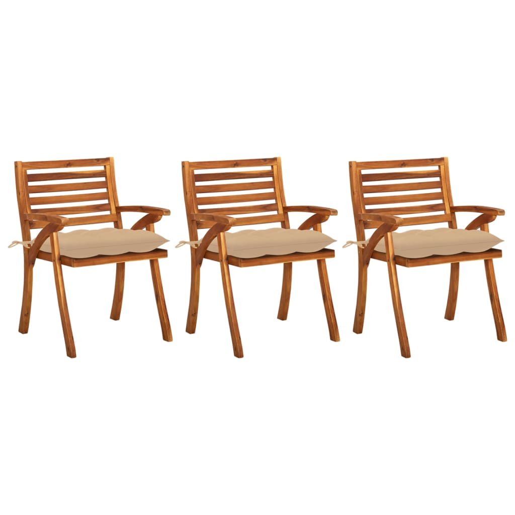 Sedie Da Pranzo Da Giardino Con Cuscini 3 Pz Massello Di Acacia
