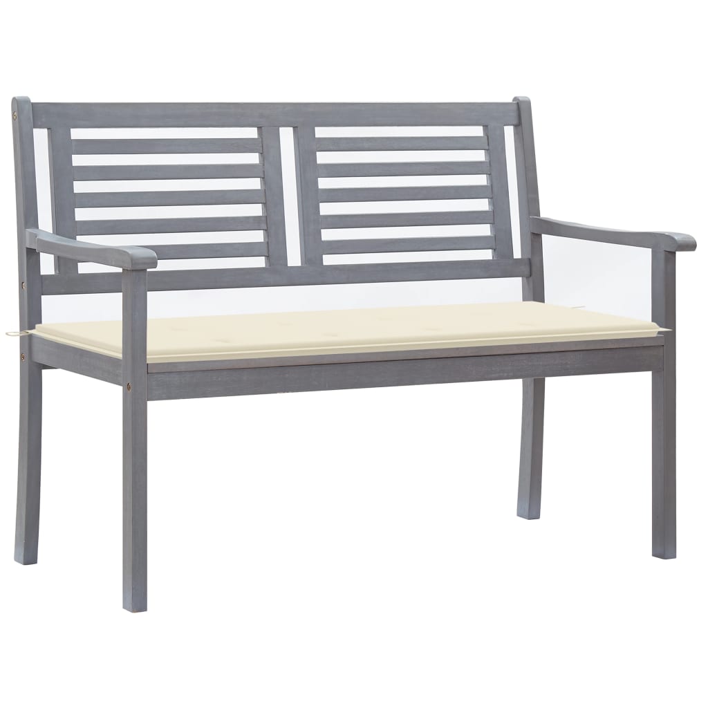 Panca Da Giardino 2 Posti Con Cuscino 120cm Grigia In Eucalipto