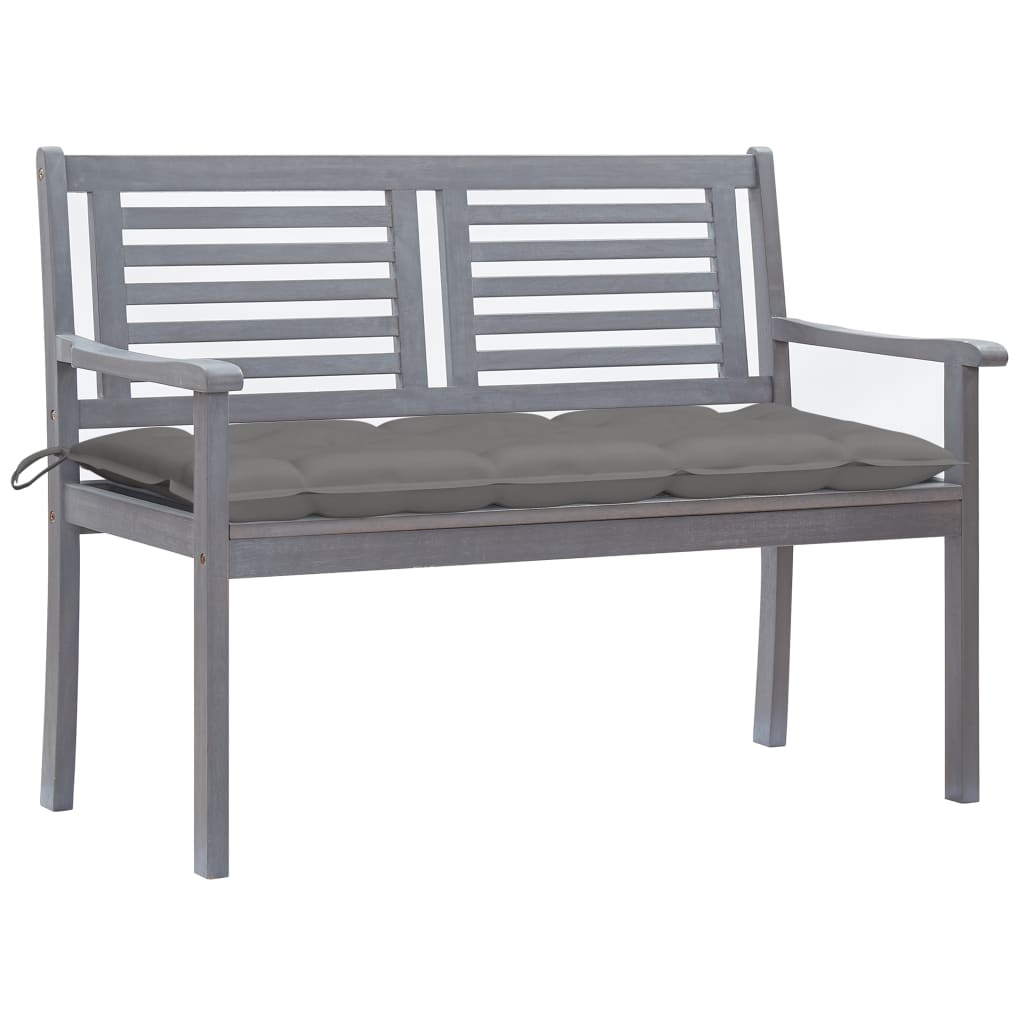 Panca Da Giardino 2 Posti Con Cuscino 120cm Grigia In Eucalipto