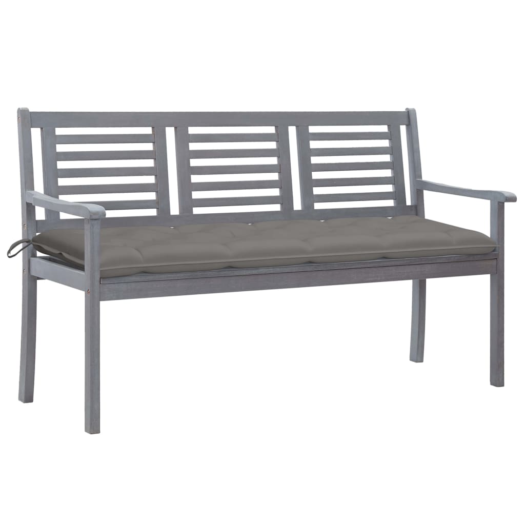 Panca Da Giardino 3 Posti Con Cuscino 150cm Grigia In Eucalipto