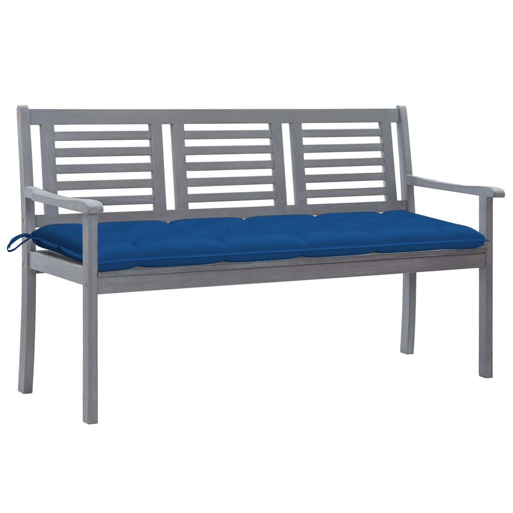Panca Da Giardino 3 Posti Con Cuscino 150cm Grigia In Eucalipto