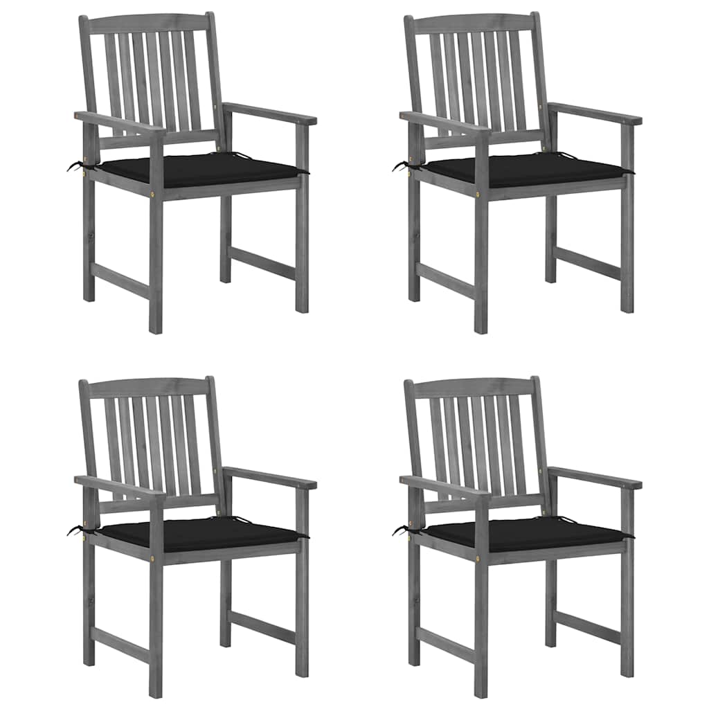 Sedie Da Giardino Con Cuscini 4 Pz In Massello Di Acacia Grigio