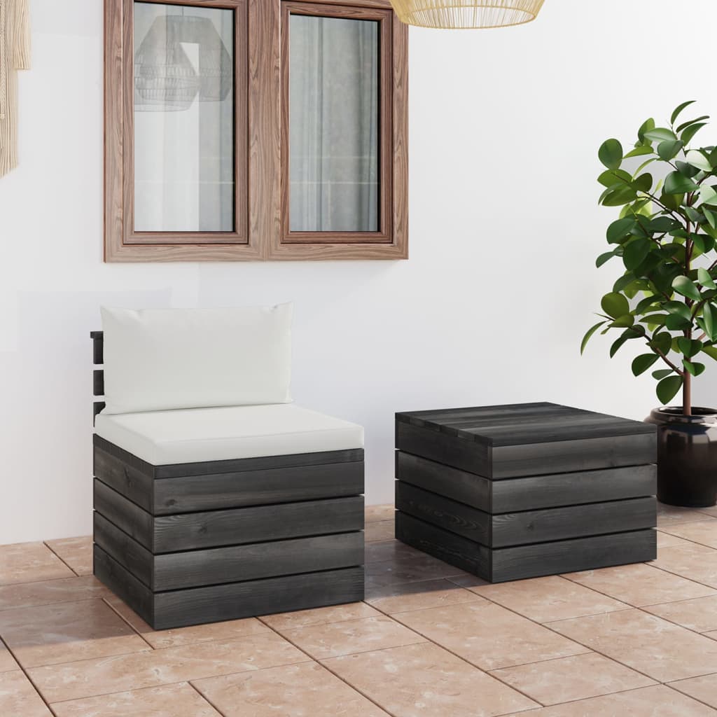 Set Divani Da Giardino Su Pallet 2 Pz Con Cuscini Massello Pino