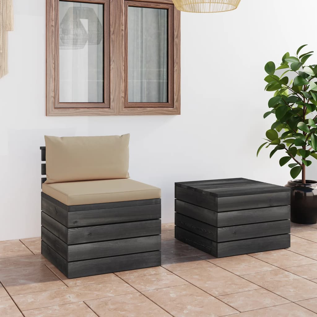 Set Divani Da Giardino Su Pallet 2 Pz Con Cuscini Massello Pino
