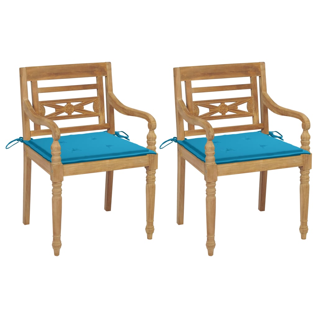 Sedie Batavia 2 Pz Con Cuscini Blu In Massello Di Teak
