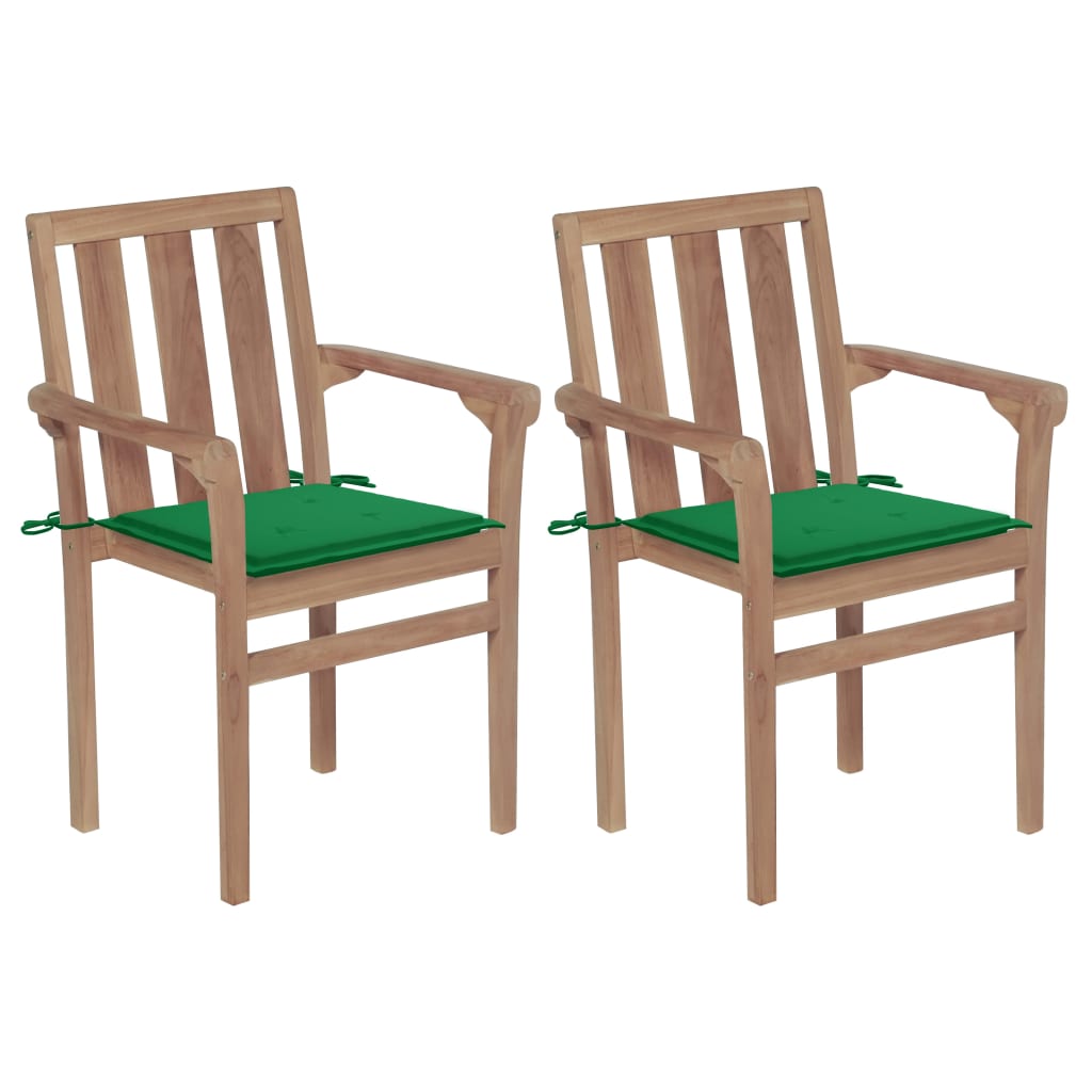 Sedie Da Giardino 2 Pz Con Cuscini Verdi Massello Di Teak