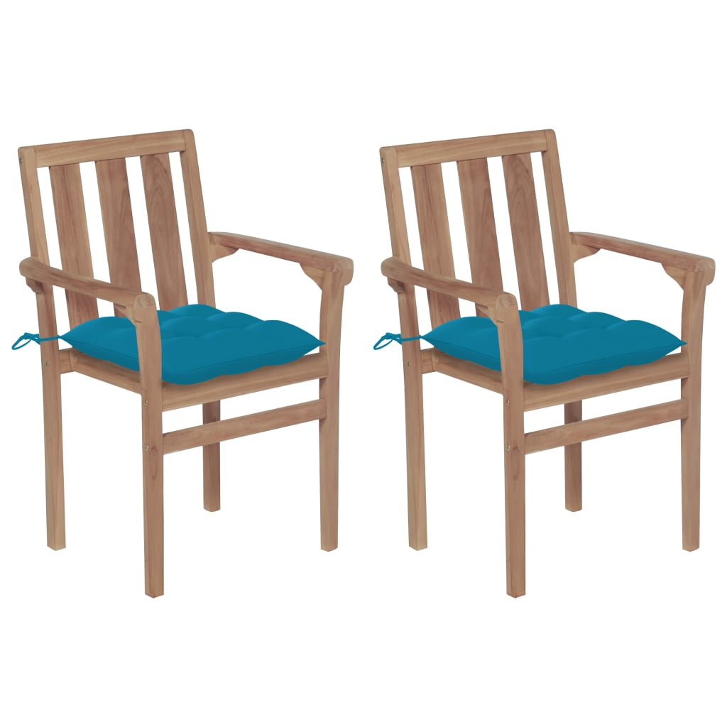 Sedie Da Giardino 2 Pz Con Cuscini Azzurro In Massello Di Teak