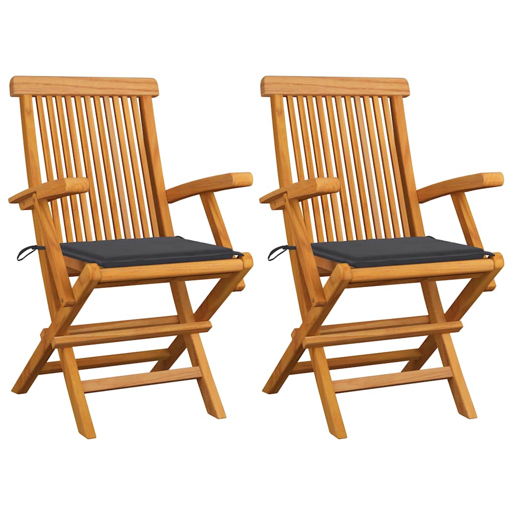 Sedie Da Giardino Con Cuscini Antracite 2pz Legno Massello Teak