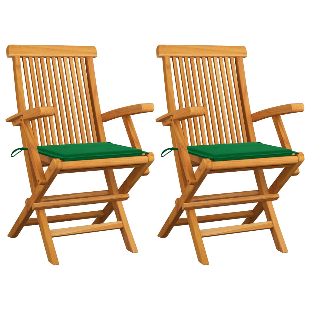 Sedie Da Giardino Con Cuscini Verdi 2 Pz Legno Massello Di Teak
