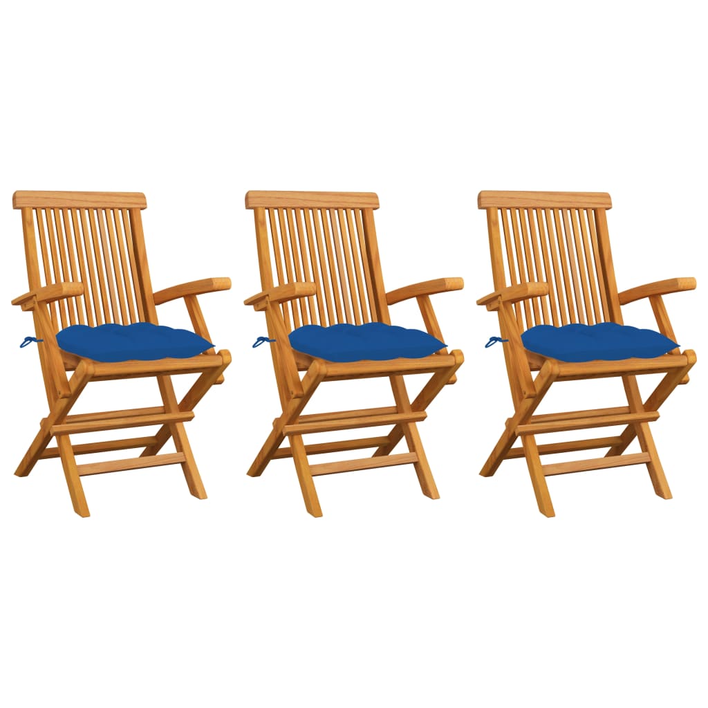 Sedie Da Giardino Con Cuscini Blu 3 Pz Legno Massello Di Teak
