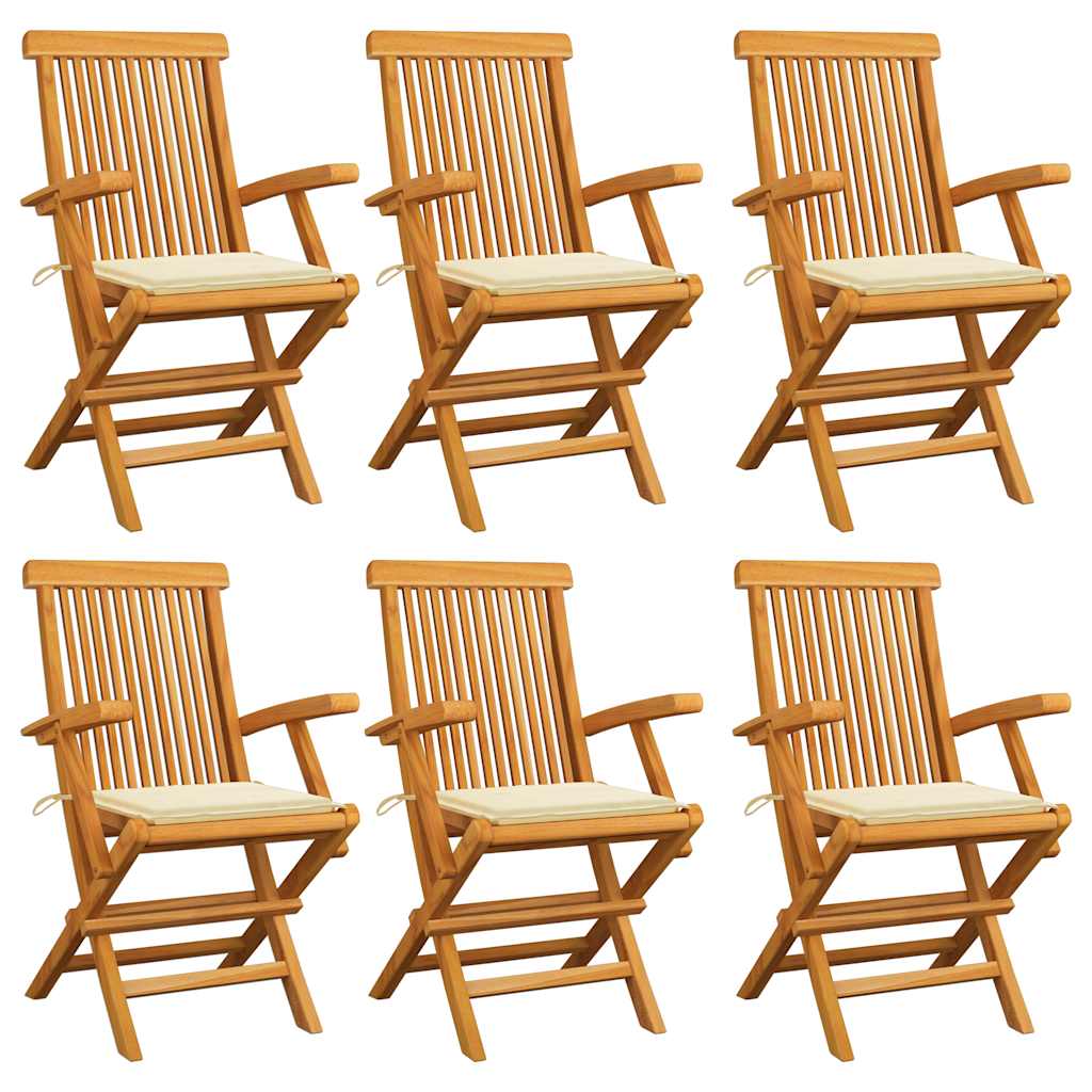 Sedie Da Giardino Con Cuscini Crema 6 Pz Legno Massello Di Teak
