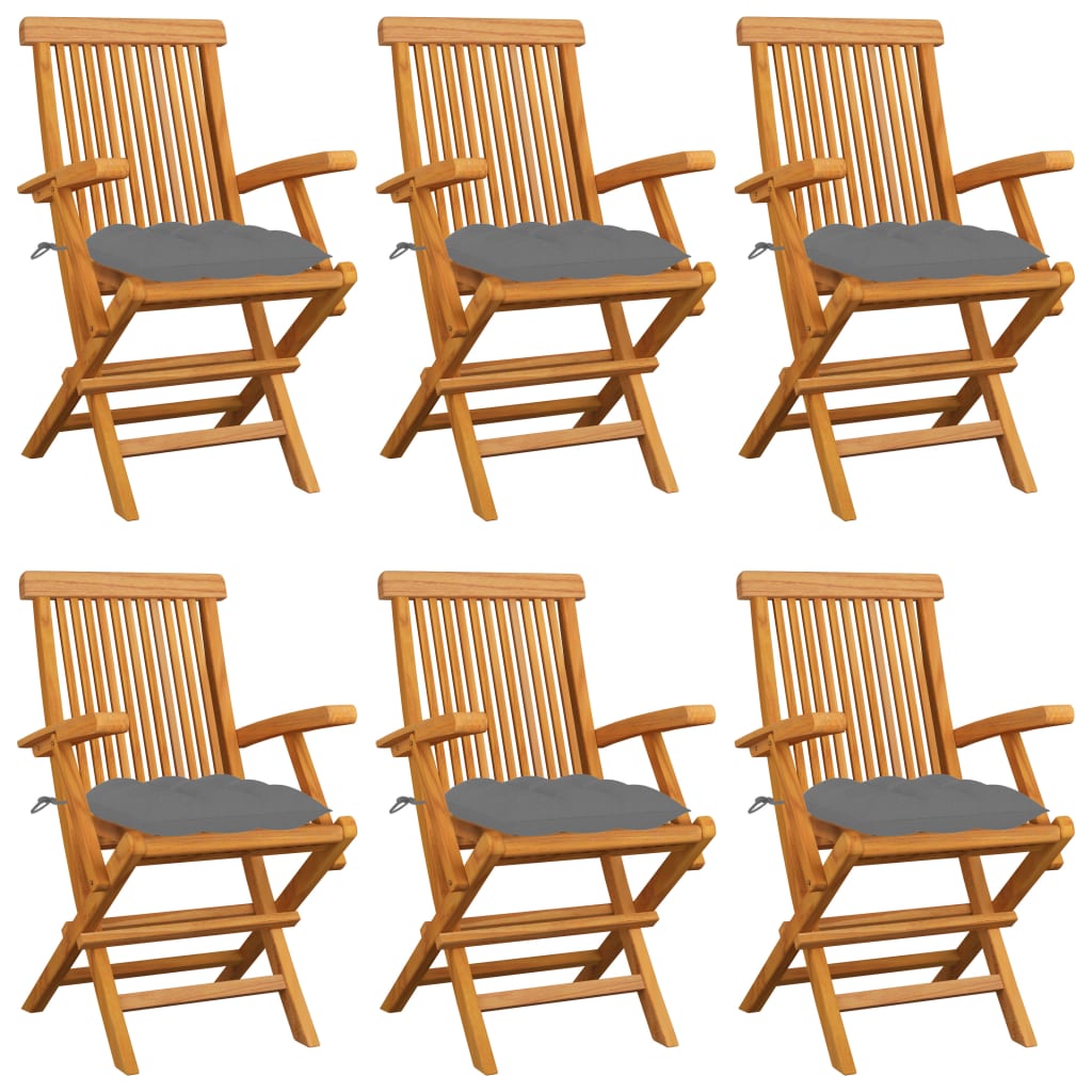 Sedie Da Giardino Con Cuscini Grigi 6 Pz Legno Massello Di Teak