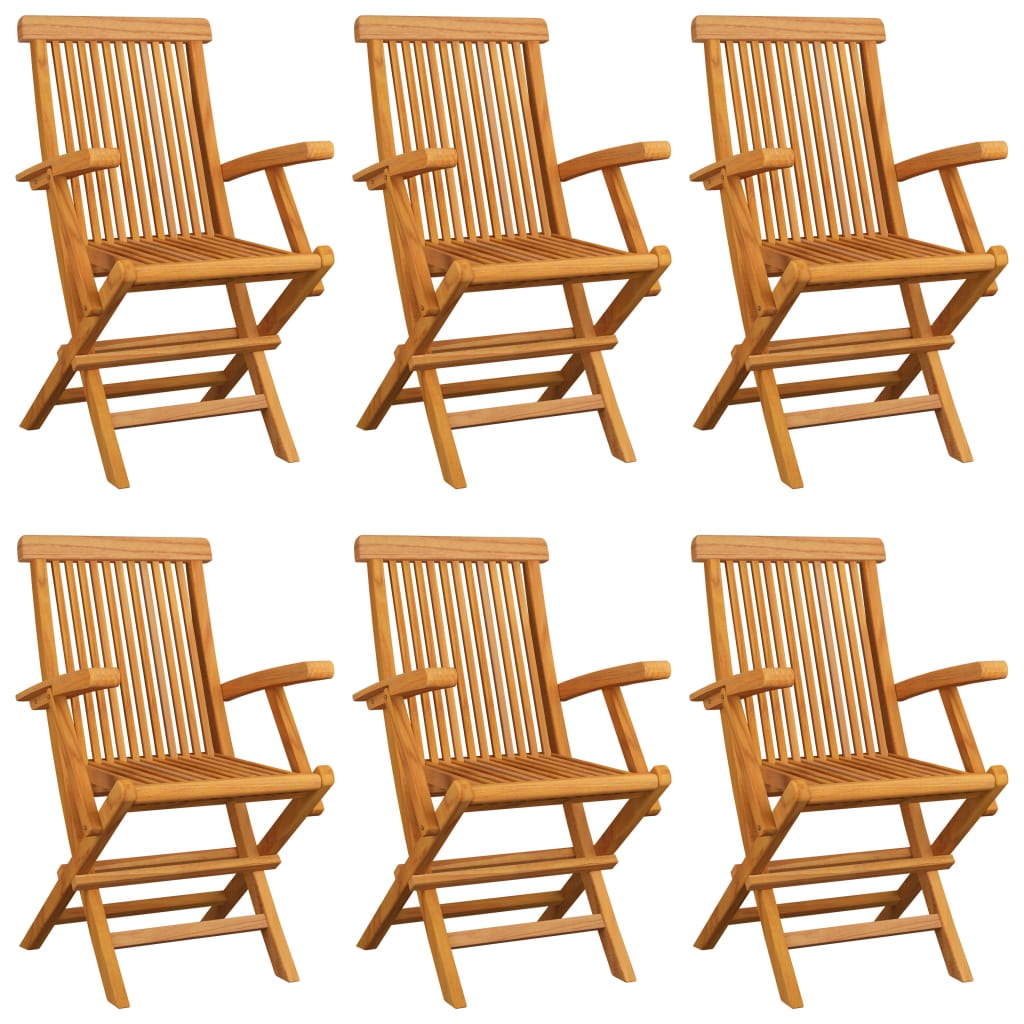 Sedie Da Giardino Con Cuscini Grigi 6 Pz Legno Massello Di Teak - Image 3