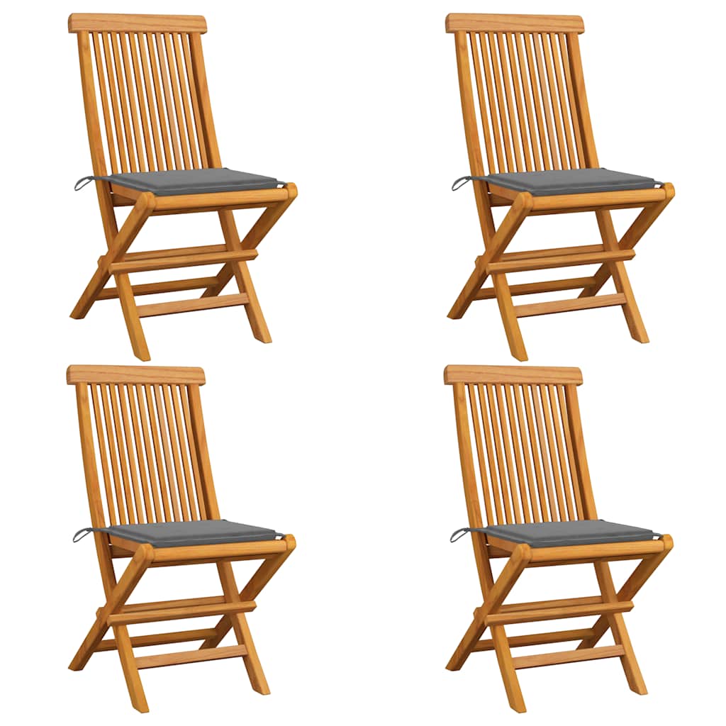 Sedie Da Giardino Con Cuscini Grigi 4 Pz Massello Di Teak