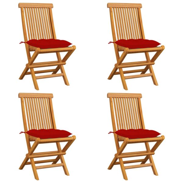Sedie Da Giardino Con Cuscini Rossi 4 Pz Massello Di Teak