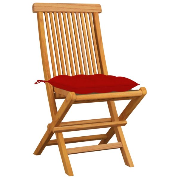 Sedie Da Giardino Con Cuscini Rossi 4 Pz Massello Di Teak - Image 2