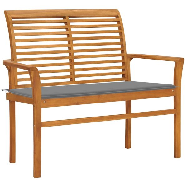 Panca Da Giardino Con Cuscino Grigio 112 Cm In Legno Di Teak