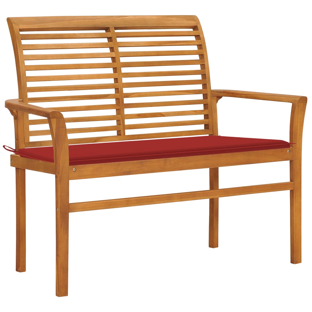 Panca Da Giardino Con Cuscino Rosso 112cm Teak Massello