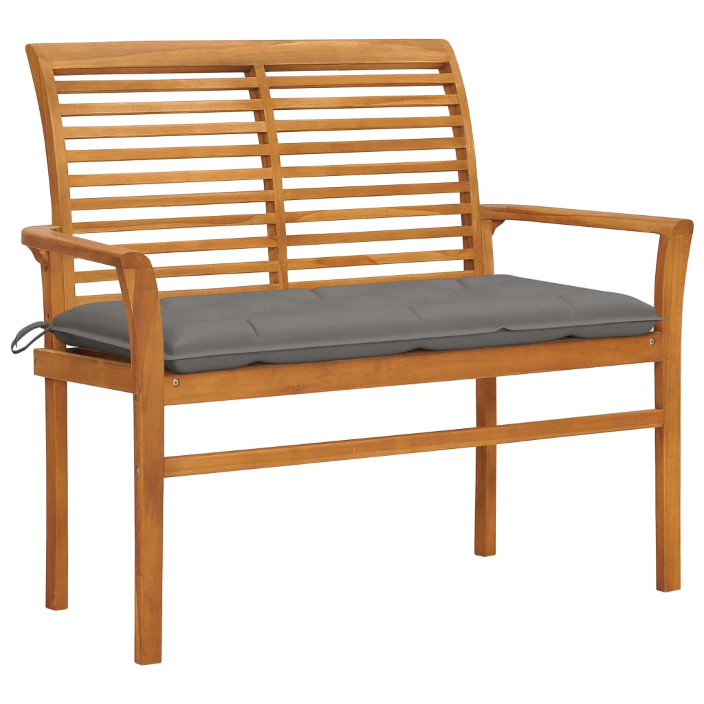 Panca Da Giardino Con Cuscino Grigio 112 Cm In Legno Di Teak