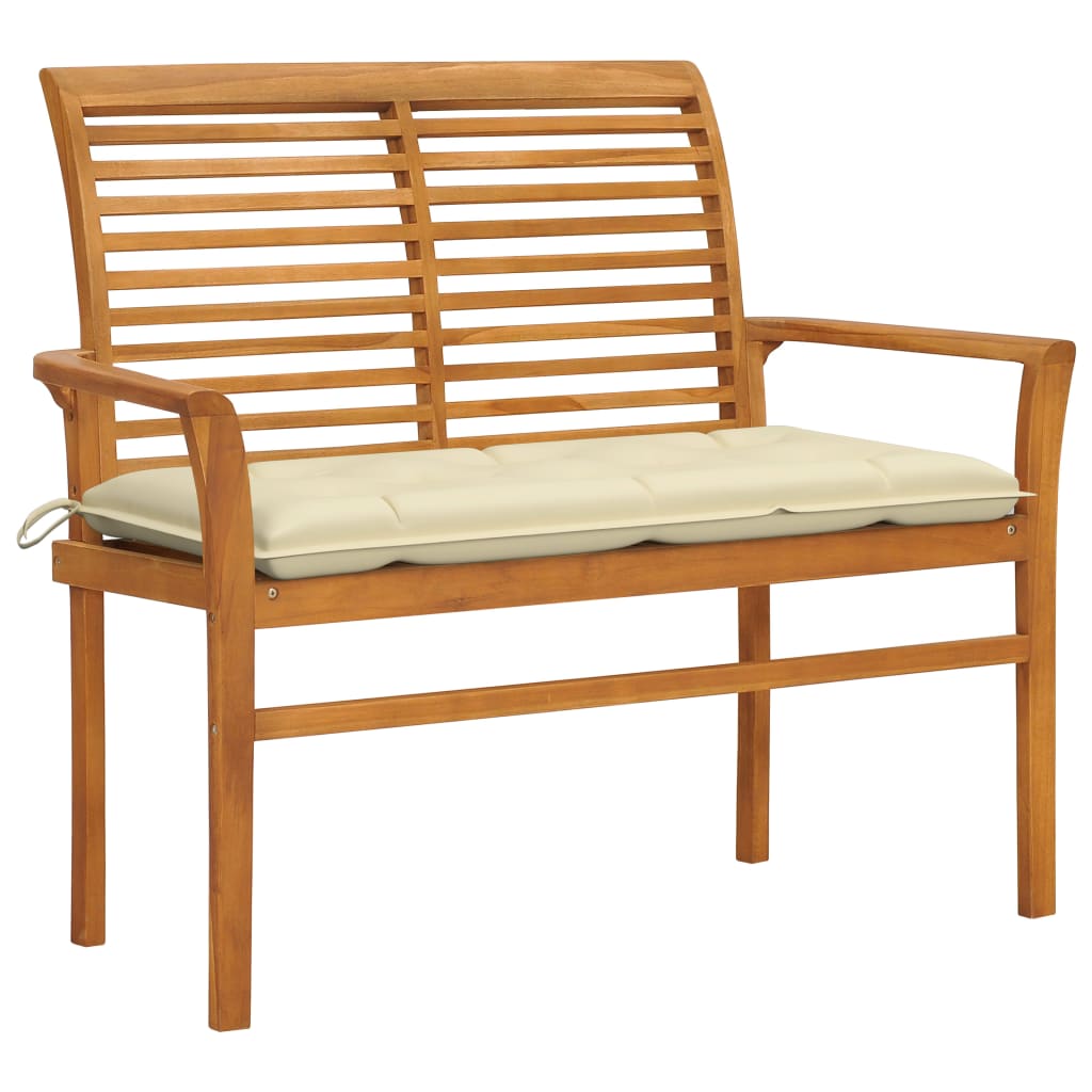 Panca Da Giardino E Cuscino Bianco Crema 112 Cm Legno Di Teak