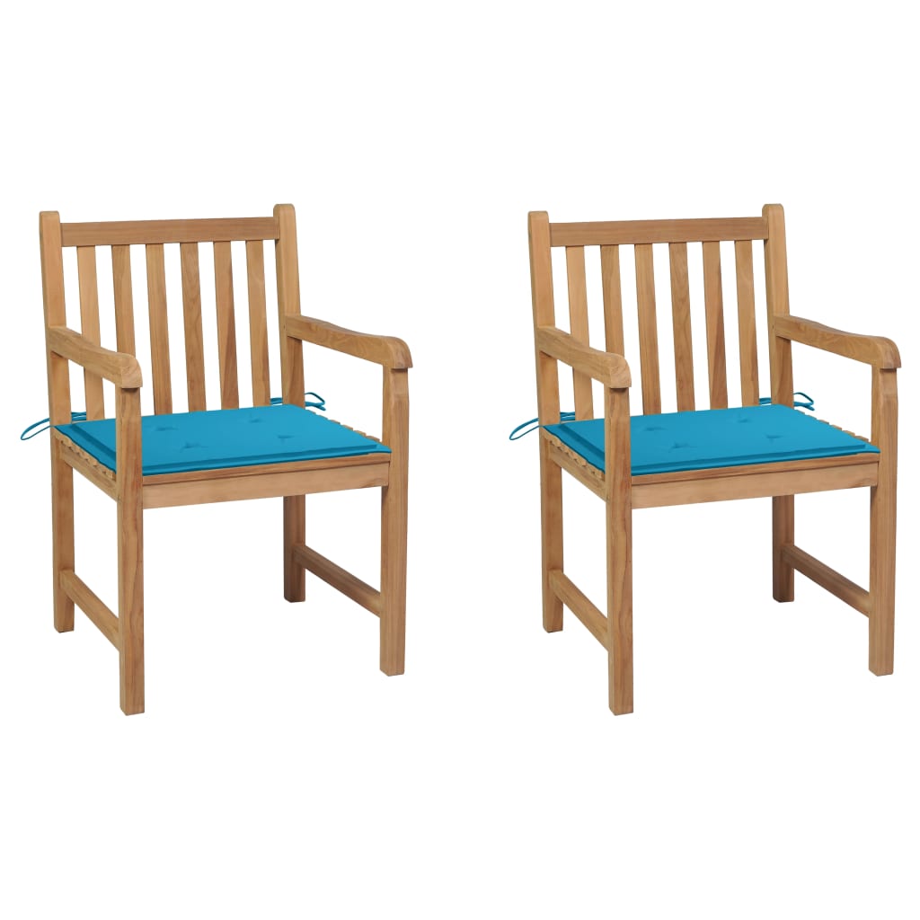 Sedie Da Giardino 2 Pz Con Cuscini Blu In Massello Di Teak