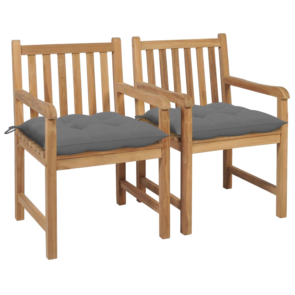Sedie Da Giardino 2 Pz Con Cuscini Grigi In Massello Di Teak