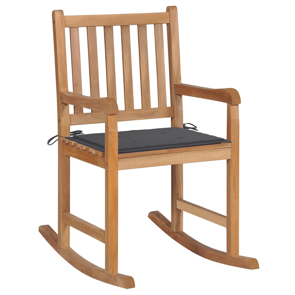 Sedia A Dondolo Con Cuscino Antracite In Legno Di Teak