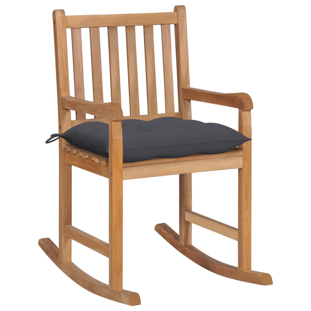 Sedia A Dondolo Con Cuscino Antracite In Legno Di Teak