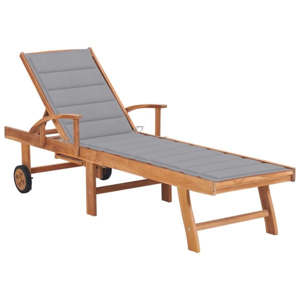 Lettino Prendisole Con Tavolo E Cuscino Antracite Legno Di Teak
