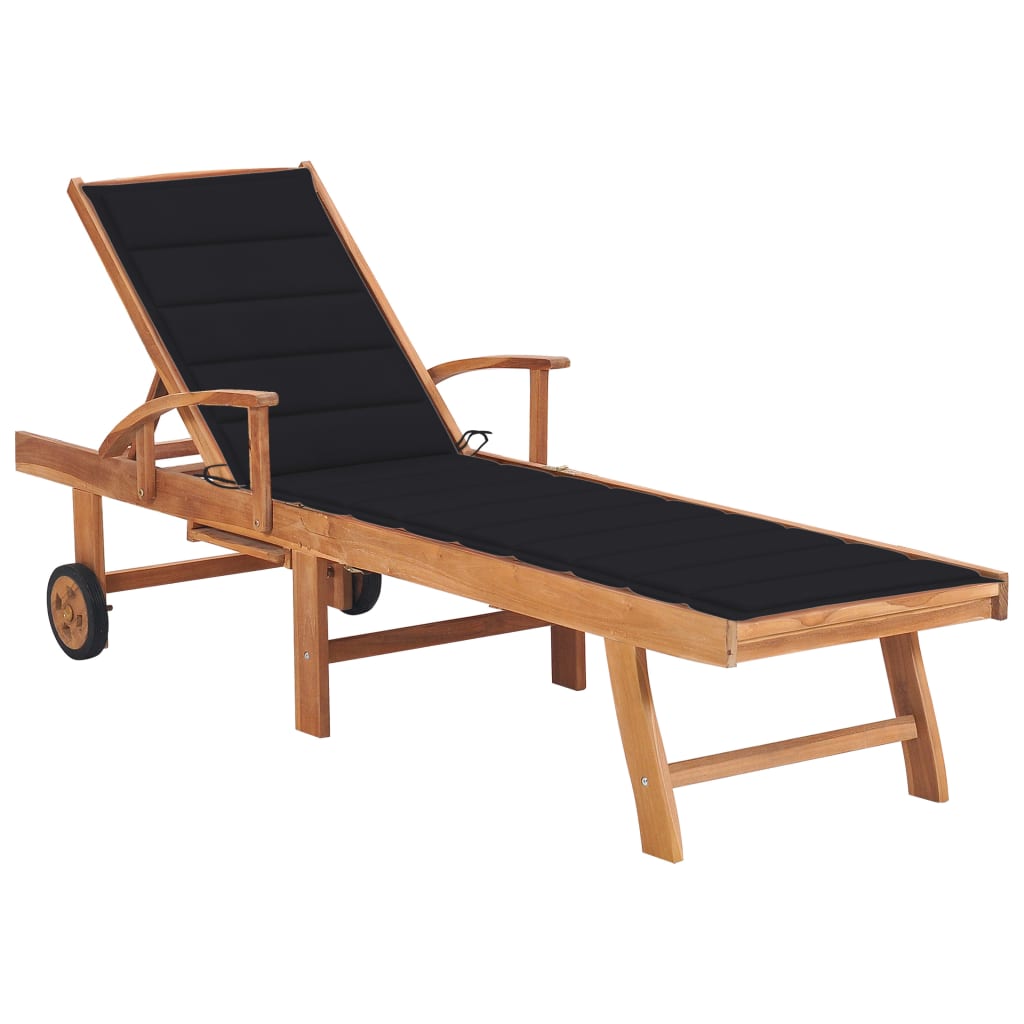 Lettino Prendisole Con Cuscino In Massello Di Teak Nero