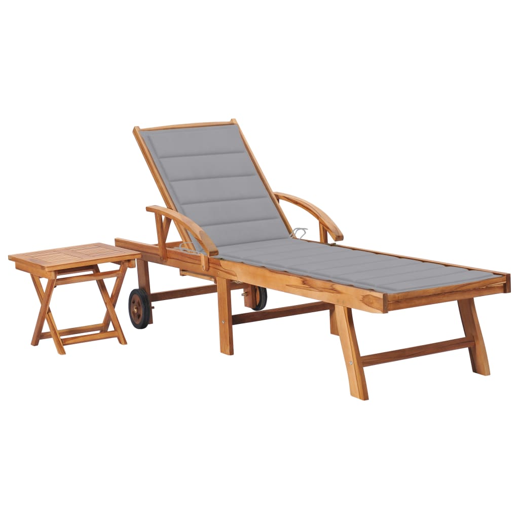 Lettino Prendisole Con Tavolo E Cuscino In Massello Di Teak