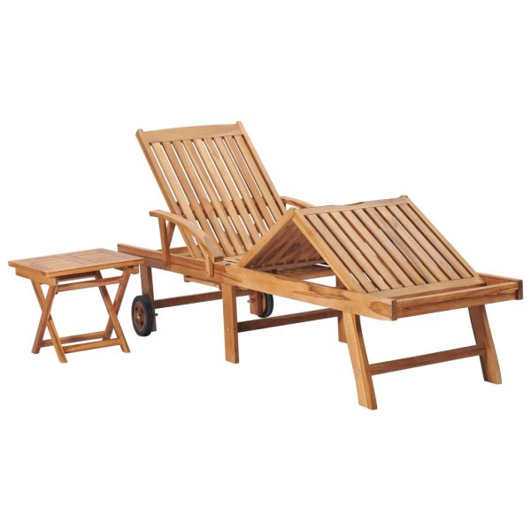 Lettino Prendisole Con Tavolo E Cuscino In Massello Di Teak - Image 3