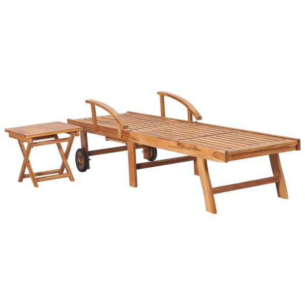 Lettino Prendisole Con Tavolo E Cuscino In Massello Di Teak - Image 4