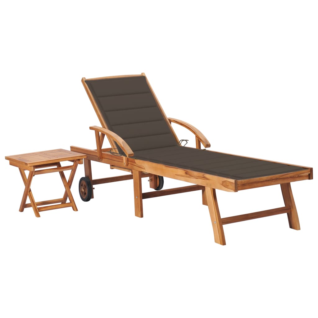 Lettino Prendisole Con Tavolo E Cuscino In Massello Di Teak